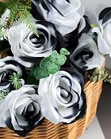 DuHouse 10Pcs Artificial Silk Roses Black Realistic Bridal Bouquet Stems view 4