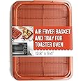Chef Pomodoro Air Fryer Basket for Oven 12.8" x12.4", 2-Piece Set Air Fryer Pans for Toaster Oven with Air Fryer Option, Rectangle Oil-Free Crisper Tray for Oven, Dishwasher Safe