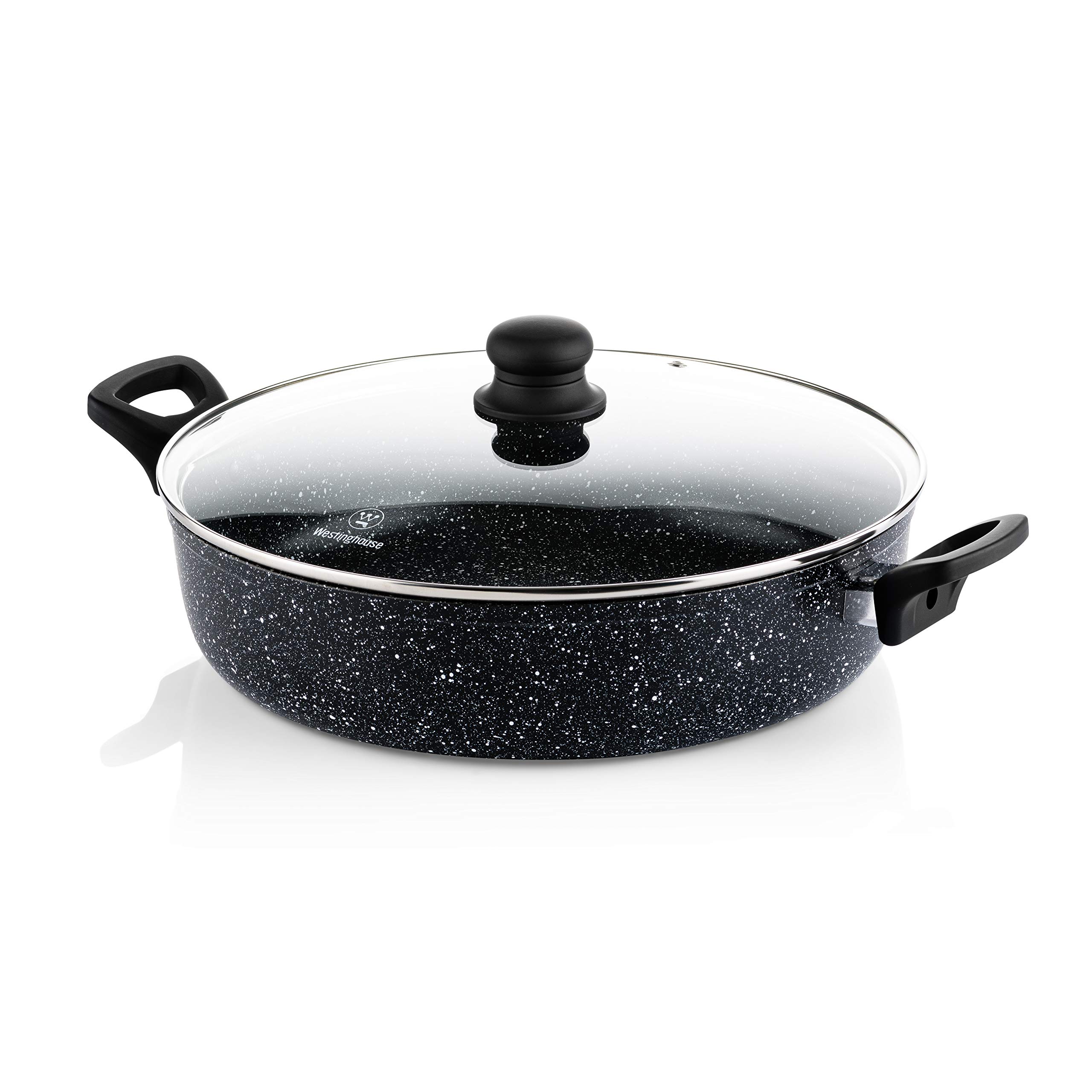 Westinghouse Frying Pan with Lid Non Stick - Ø 32 cm Saute Pan - Casserole Dish for Induction Gas Electric & Ceramic Hob - Black Marble