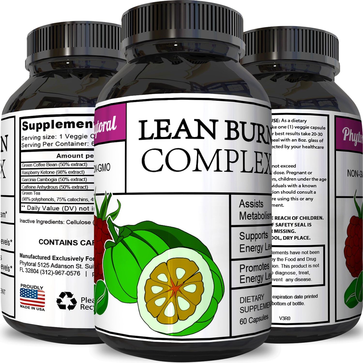Green Coffee Bean + Raspberry Ketones + Garcinia Cambogia Weight Loss Supplement for Men & Women - Natural Fat Burner Appetite Suppressant Metabolism Booster with Pure Green Tea Leaf