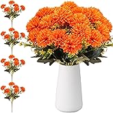 Thiccywoov 24 Heads Artificial Chrysanthemums Flowers Bouquets Silk Chrysanthemum Ball Fake Mum Artificial Mums for Outdoors Faux Silk Ball Flower for Home Table Centerpieces Decor (Orange)