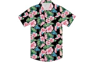 AHEGAO Little & Big Boy's Button Down Hawaiian Shirts Short Sleeve Cool Cartoon Print Aloha Dress Tops T-Shirt for Kids 7-14T