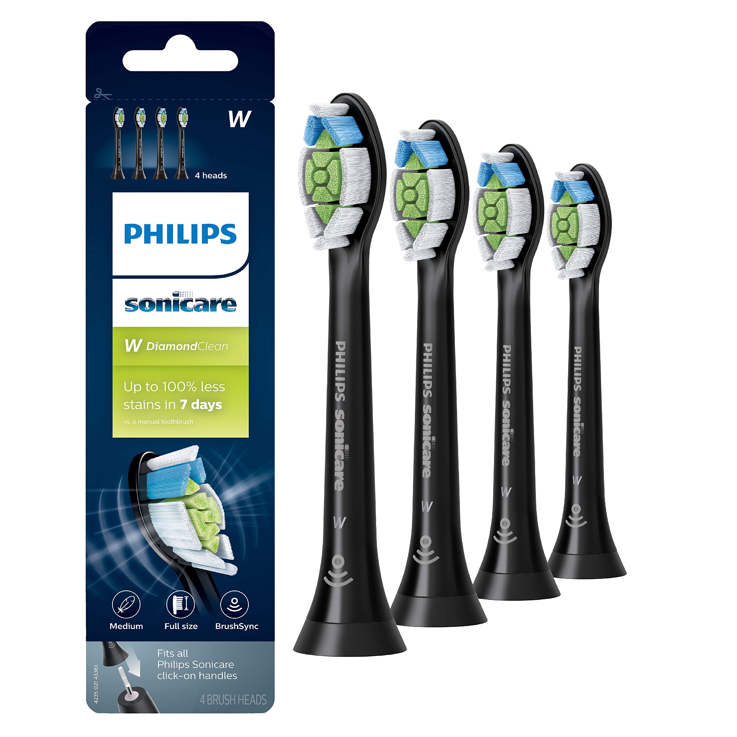 Genuine Philips Sonicare DiamondClean Toothbrush Head, 4 Pack, Black