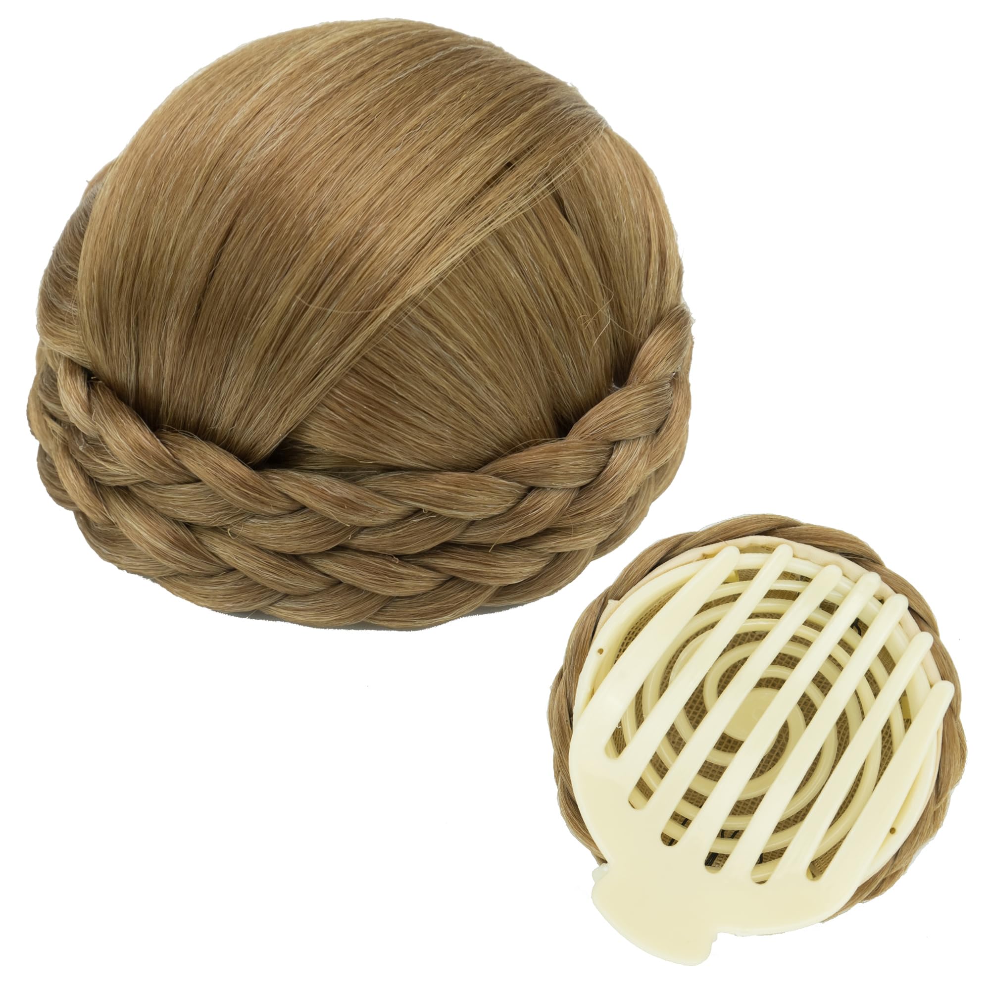 IMISSU Braided Chignon Dancer Hair Donut Hairpieces Scrunchie Claw Hair Bun Updo for Wedding Party (M4 Mix Copper)