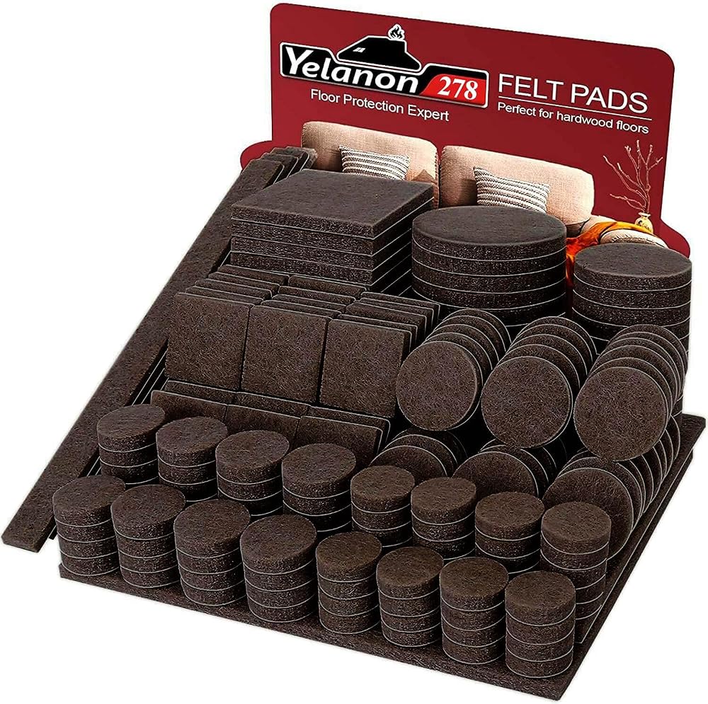 Yelanon Felt Furniture Pads 278 Pcs Self Adhesive Brown Floor Protectors