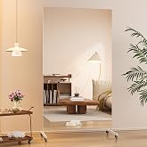 Hasipu 67" x 40" Large Full Length Rolling Mirror with Wheels, White | Tempered glass, sturdy metal frame, smooth rolling casters, removable stand, ideal for gym, bedroom, dance studio
