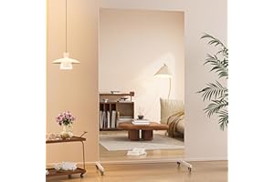 Hasipu Home Gym Mirror 360° Swivel on Wheels, 67" x 40" Extra Large Full Body Rolling Mirror, Tempered Glass Easy to Move Ful