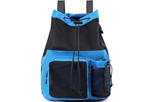 Lohol Large Mesh Drawstring Backpack with Shoe Bag, Durable Swimming String Sack with Handle for Sports Gym Yoga Beach Travel