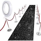 Tatuo Carpet Runner for Party, 2.46 x 16.4 Feet, Glitter Black | 55 Gsm with Tape, Sparkle Surface for Wedding Prom Christmas Halloween, Movie Events, Hallway Indoor Outdoor Decoration
