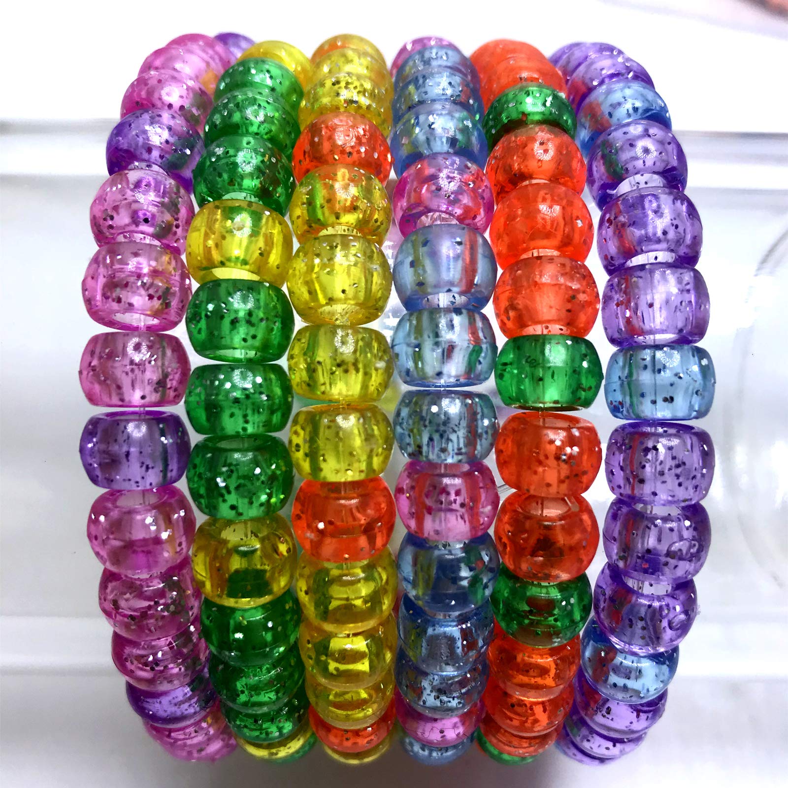 Amaney 500 Pieces Glitter Pony Beads 6x9mm Mixed Colors Transparent Plastic for Hair Braids Jewelry Making