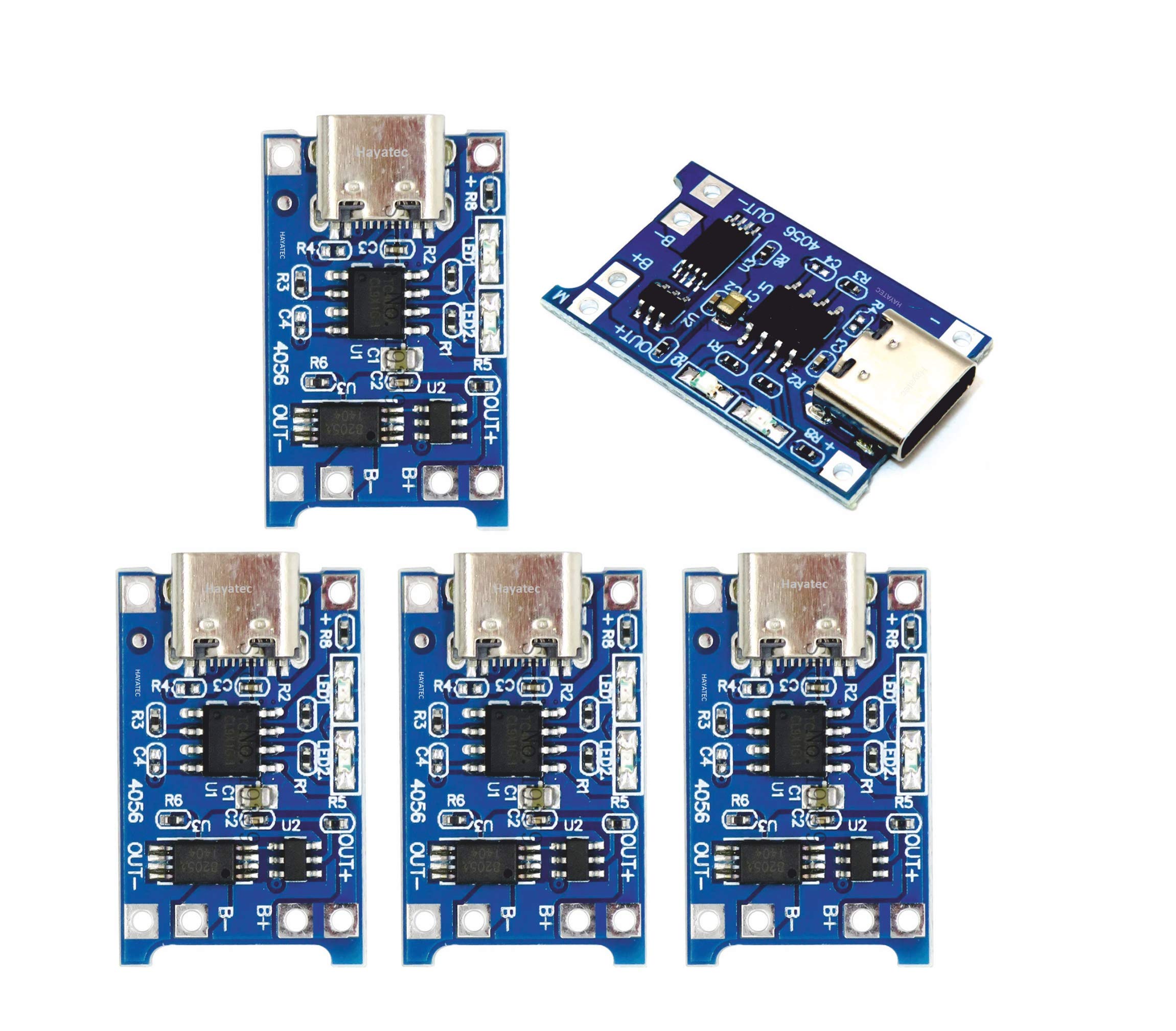 Hayatec Lithium battery charging PCB Module - 5V 1A TypeC USB Battery Charger Board with TP4056 Chipset - Single Cell 18650 Charging Module for TP4056 Module (Pack of 5)