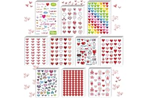 kortes 50-Sheets Valentines Heart Stickers with 10 Different Designs of 2140 pcs, Valentine's Day Stickers Party Supply Classroom Reward for Kids, Pack 01