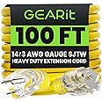 GEARit Outdoor 14 AWG Gauge 3 Prong Plug 100 Foot Extension Cord, Power Cord for Lawn, Garden, Appliances, 14/3, SJTW Heavy Duty for Indoor/Outdoor, All Purpose Weather Resistant, 100 Feet, Yellow