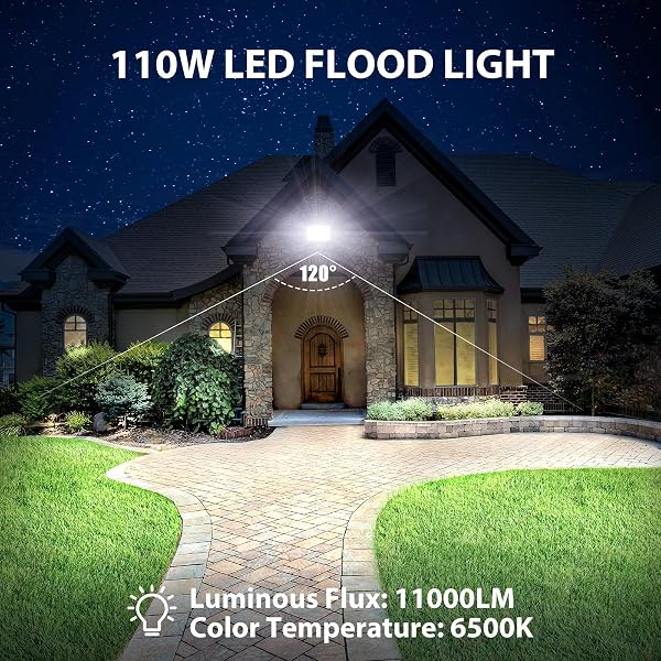 MELOGHT 110W FLOOD LIGHTS OUTDOOR, LED WORK LIGHT WITH PLUG, DAYLIGHT WHITE 6500K LED FLOOD LIGHT, IP66 WATERPROOF EXTERIOR SECURITY LIGHTS FOR YARD GARAGE STADIUM 4 PACK