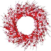 Sggvecsy 20in Wreath Artificial Pink Forsythia Wreath Spring Summer Fake Foam Flower Handmade with Pink Red Forsythia for Gifts Festival Front Door Window Wall Farmhouse Decor