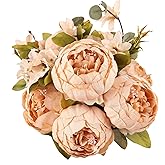 Duovlo Artificial Peony Silk Flowers Fake Flowers Vintage Wedding Home Decoration,Pack of 1 (Light Champagne)