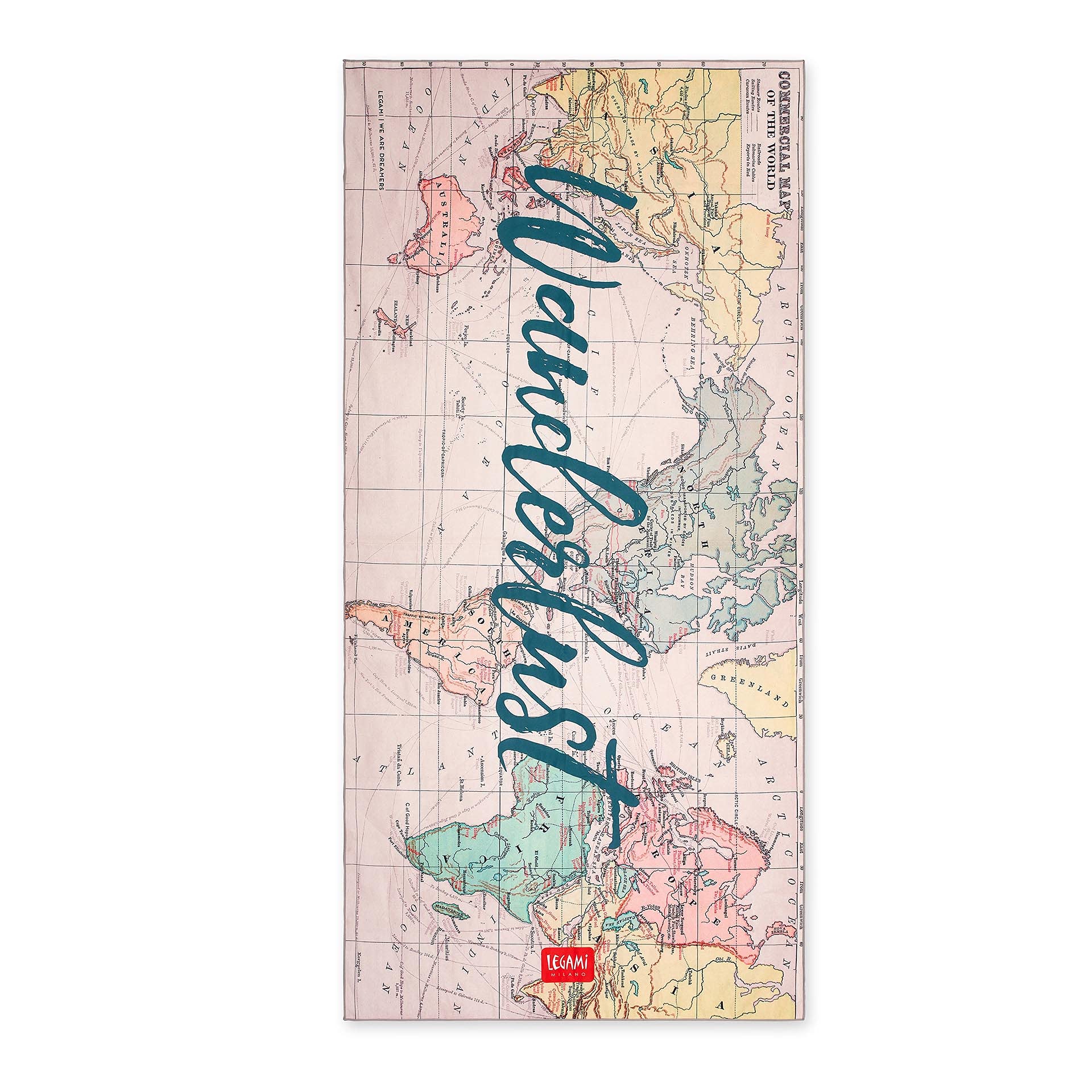 Legami – Beach Towel, Theme: Travel, Quick Drying, Ultra-absorbent Microfibre Towel, Compact, Lightweight to Transport, Measurements: 85x180 cm, for Beach, Pool, Sea, Garden