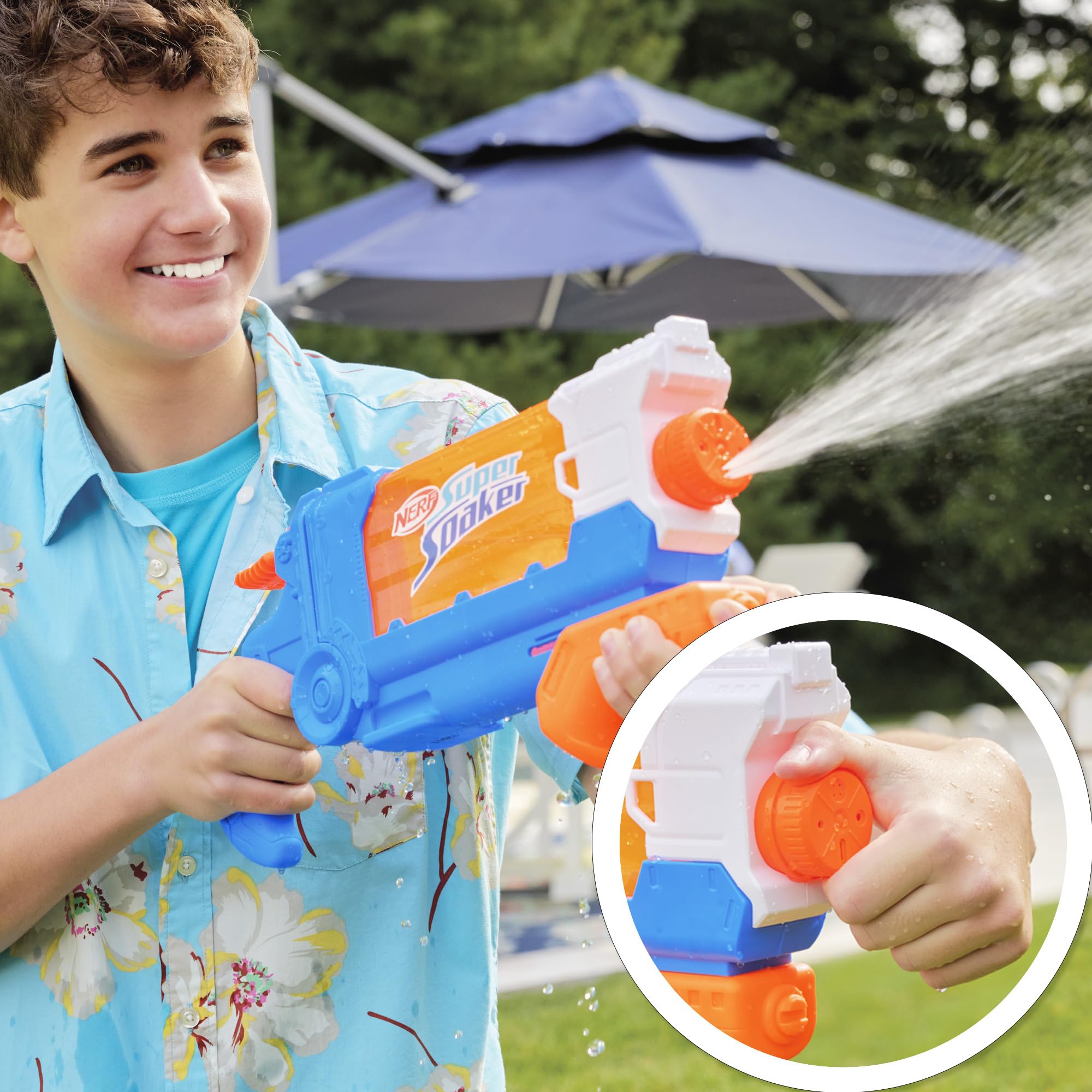 Nerf Super Soaker Flip Fill Water Blaster, 4 Spray Styles, Fast Fill, 30 Fluid Ounce Tank, Water Toys for 6 Year Old Boys & Girls & Up