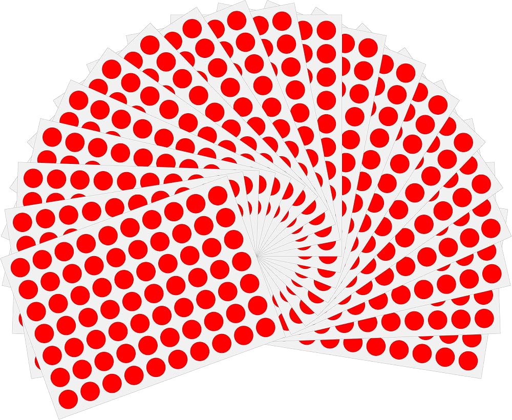 HYBSK Hylabelest 10mm Red Dot Stickers 1400 Labels 20 Sheets Gloss Paper