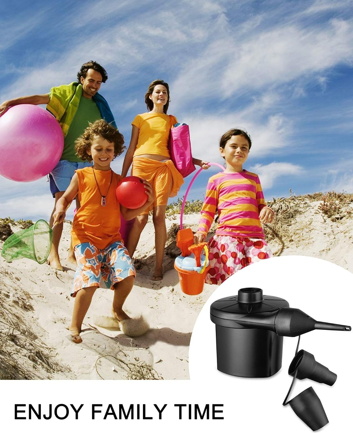 FiveJoy Electric Air Pump, Quick-Fill AC Inflator Deflator with 3 Nozzles, 120 Volt Portable Air Mattress Pump for Outdoor Camping, Inflatable Couch, Pool Floats, Boats, Swimming Ring (AC Pump (140W)): Sports & Outdoors