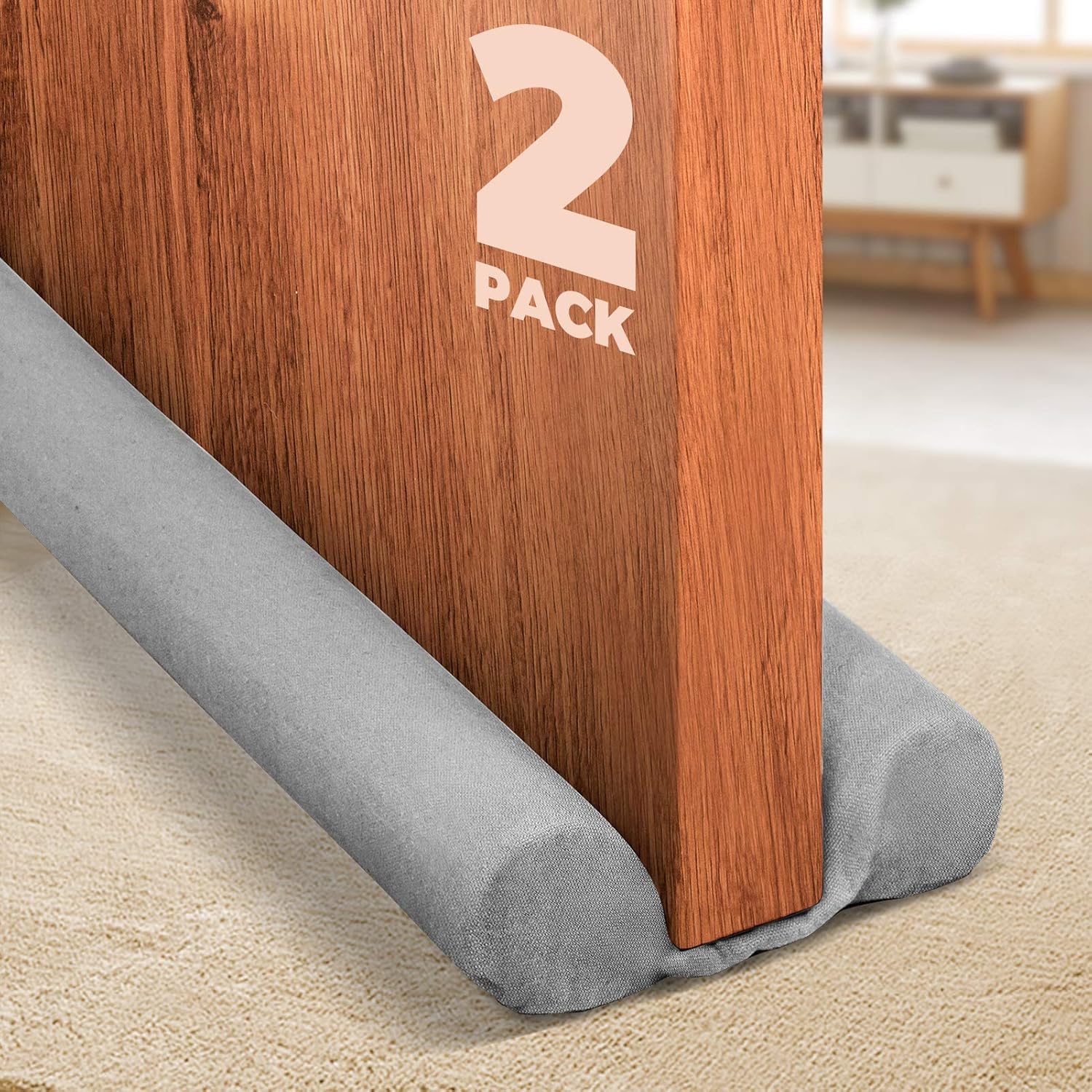 Draft Stoppers - Holikme 2 Pack Twin Door Draft Stopper Weather Stripping Noise Blocker Window Breeze Blocker Adjustable Door Sweeps 34inch Grey