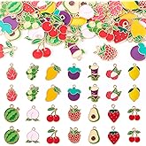 FASHEWELRY 56Pcs 14 Styles Fruit Charms for Jewelry Making Assorted Golden Alloy Enamel Charm Pendants Cute Fruit Beads Dangle Charms for Necklace Bracelet Earring Crafting Keychain Making