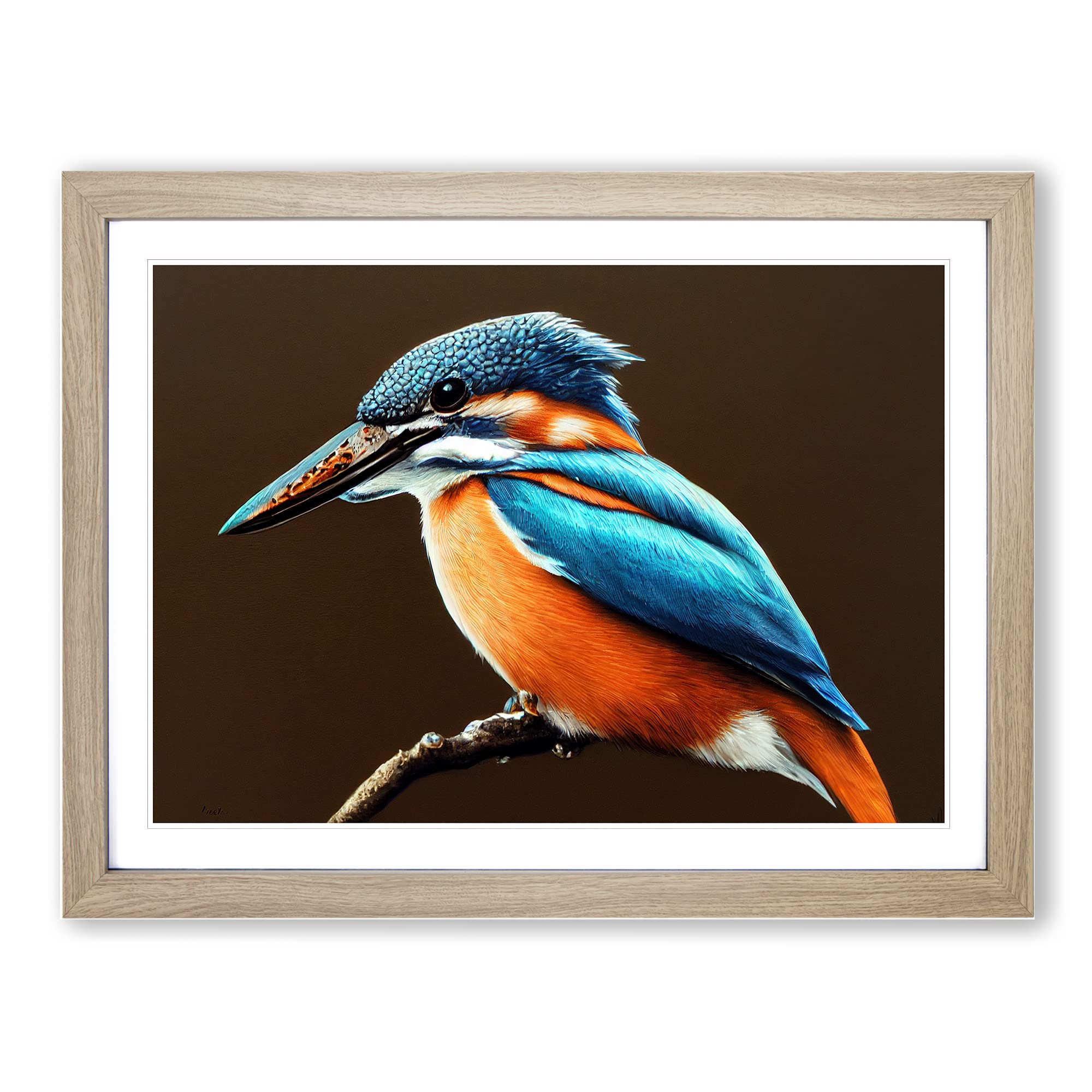Effervescent Kingfisher Bird Framed Print | A4 Oak Framed Wall Art | Ready to Hang | Modern Nature Picture | Living Room Bedroom Lounge Office