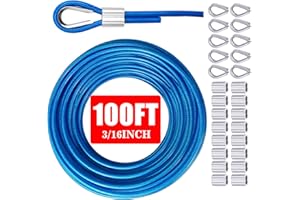 VIVBOO Stainless Steel Cable & Wire Rope 3/16" Vinyl Coated Steel Cable 50ft/100ft Length Ideal String Light Cable