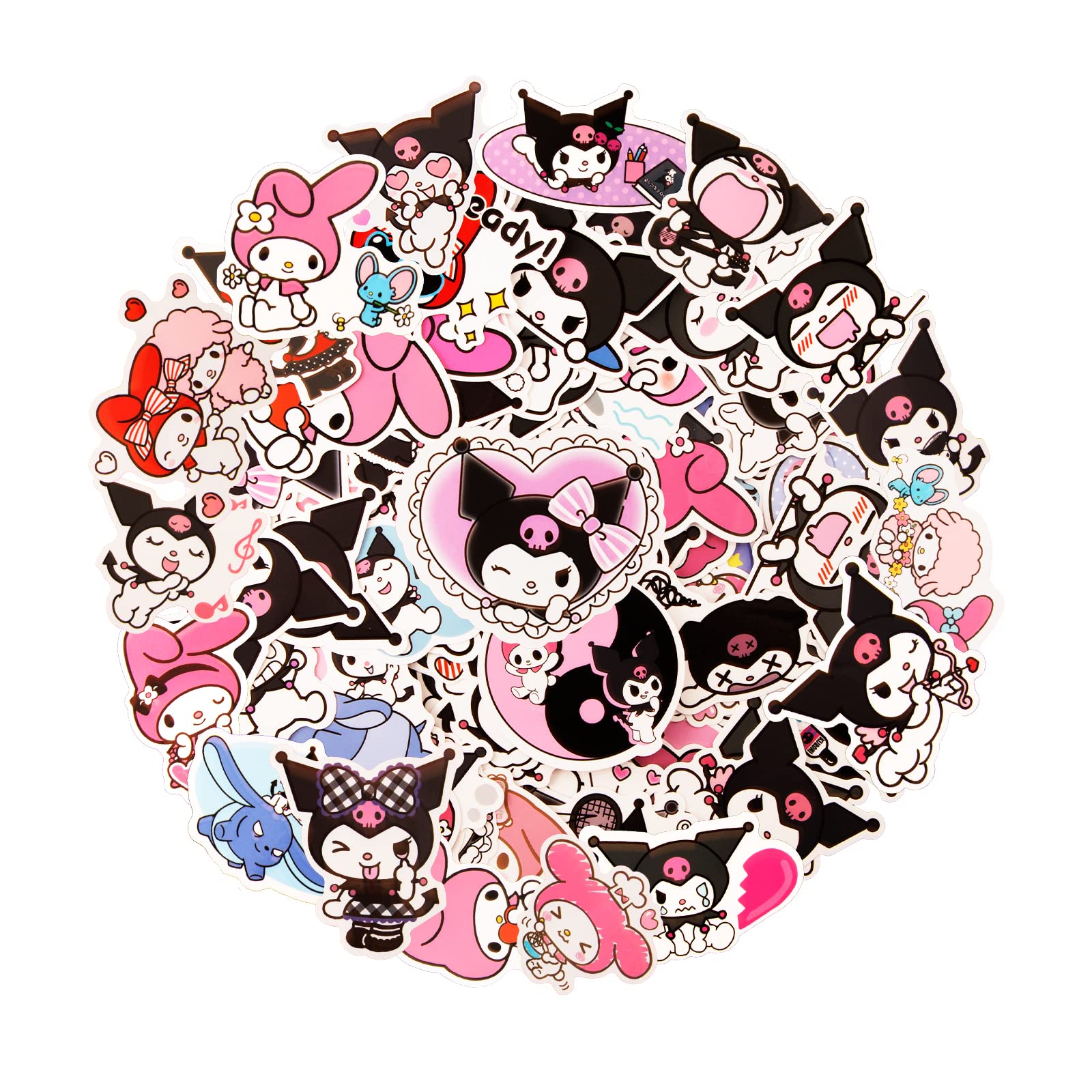 Sanrio 100pcs Kuromi & My Melody Cute Stickers - Kawaii Waterproof Vinyl Stickers for Kids Party Bags, Laptops, Skateboards & Scrapbooking
