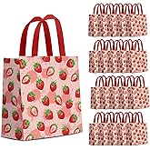 24 PCS Strawberry Party Favor Bags Strawberry Party Decorations Red Pink Strawberry Non Woven Candy Goody Treat Bag for Strawberry Fruit Theme Baby Shower Sweet One Strawberry Birthday Wedding Snack Gifts Bags