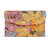 QTKJ Envelope Package, Clutch Purses for Women, Sequin Embroidered Flowers Straw Bag, Bohemian Handmade Handbags, Beach Bag for Vacation, Travel, Banquet (Orange Flower)
