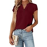 Blooming Jelly Women's Dressy Casual Tops Business Work Blouses White Button Down Shirts Cap Sleeve V Neck Tshirt