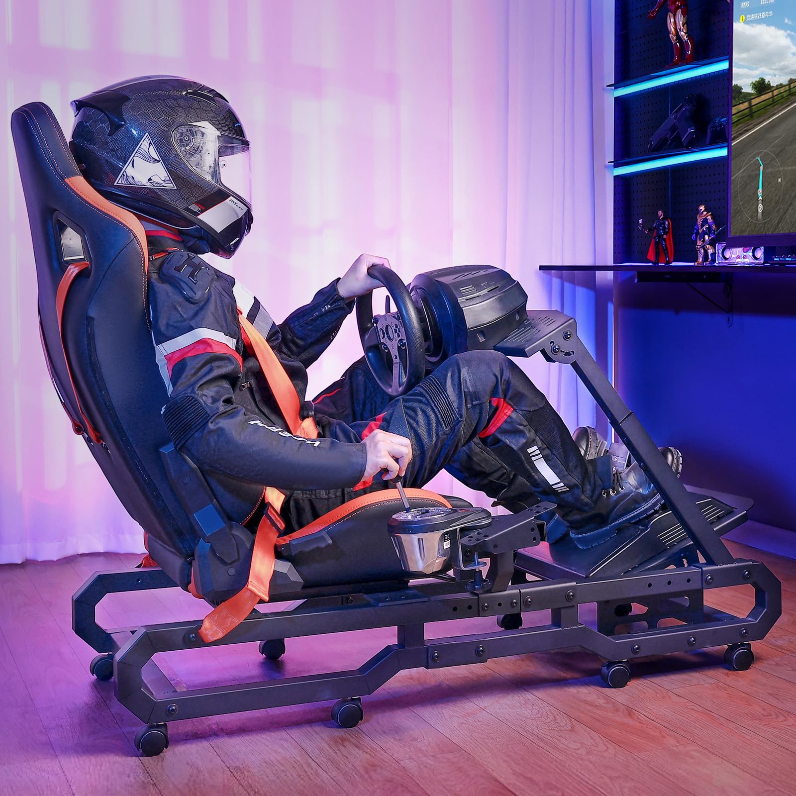 VEVOR Racing Wheel Stand with Wheels for Logitech G923/G920/G29, Heavy Duty Steel Driving Simulator Cockpit-Thrustmaster T248P, Steering Wheel Bracket & Foot Pedal Adjustable, Max Load 330 LBS
