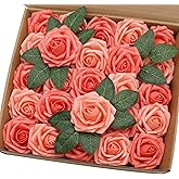 J-Rijzen Artificial Flowers 50PCS Real Looking Mixed Living Coral Fake Roses with Stem for DIY Wedding Bouquets Centerpieces Baby Shower Party Home Decorations