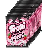 Trolli Strawberry Puffs Sour Gummy Candy, 4.25 oz, 12 Pk | Strawberry sour gummy puffs, peg bag, snacking, on-the-go, lunchbox, party candy, sharing, bulk case