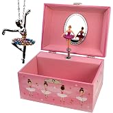 Ballet Dancing Keepsake Musical Jewelry Box with Silver Color Ballerina Necklace