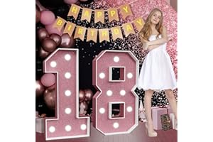 IMPRSV Marquee Numbers Pink 18th-Birthday Decorations: Large 3ft Light Up Number Rose Gold 18 Birthday Decoration for Boy Girl 18 Year Old Teen Birthday Party Decor Backdrop Anniversary Big Mosaic Number 18