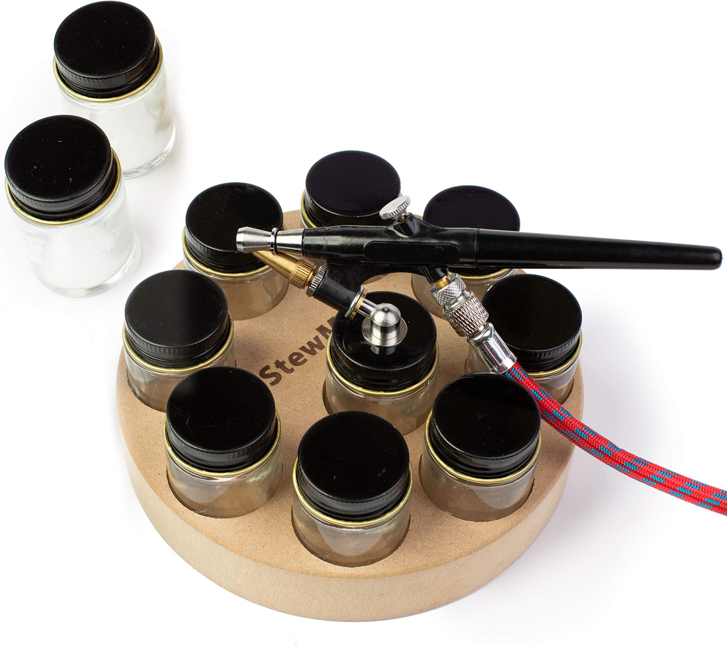 StewMac Airbrush Caddy and Spraying Set, with Airbrush Outfit and Storage Jars
