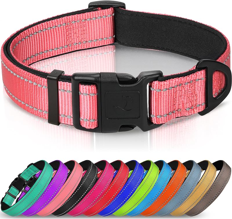 Joytale Reflective Dog Collar Neon Pink Small Adjustable Neoprene Padding