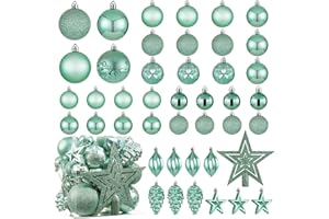KRISDECOR Christmas Ball Ornaments - 43pcs Shatterproof Christmas Tree Decorative Hanging Ornaments with Loop for Xmas Holiday Party Wreath Home Decoration, Mint Green(Combo of 10 Ball and Shaped Styles)