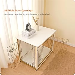 DWANTON Dog Crate Furniture with Cushion, Wooden