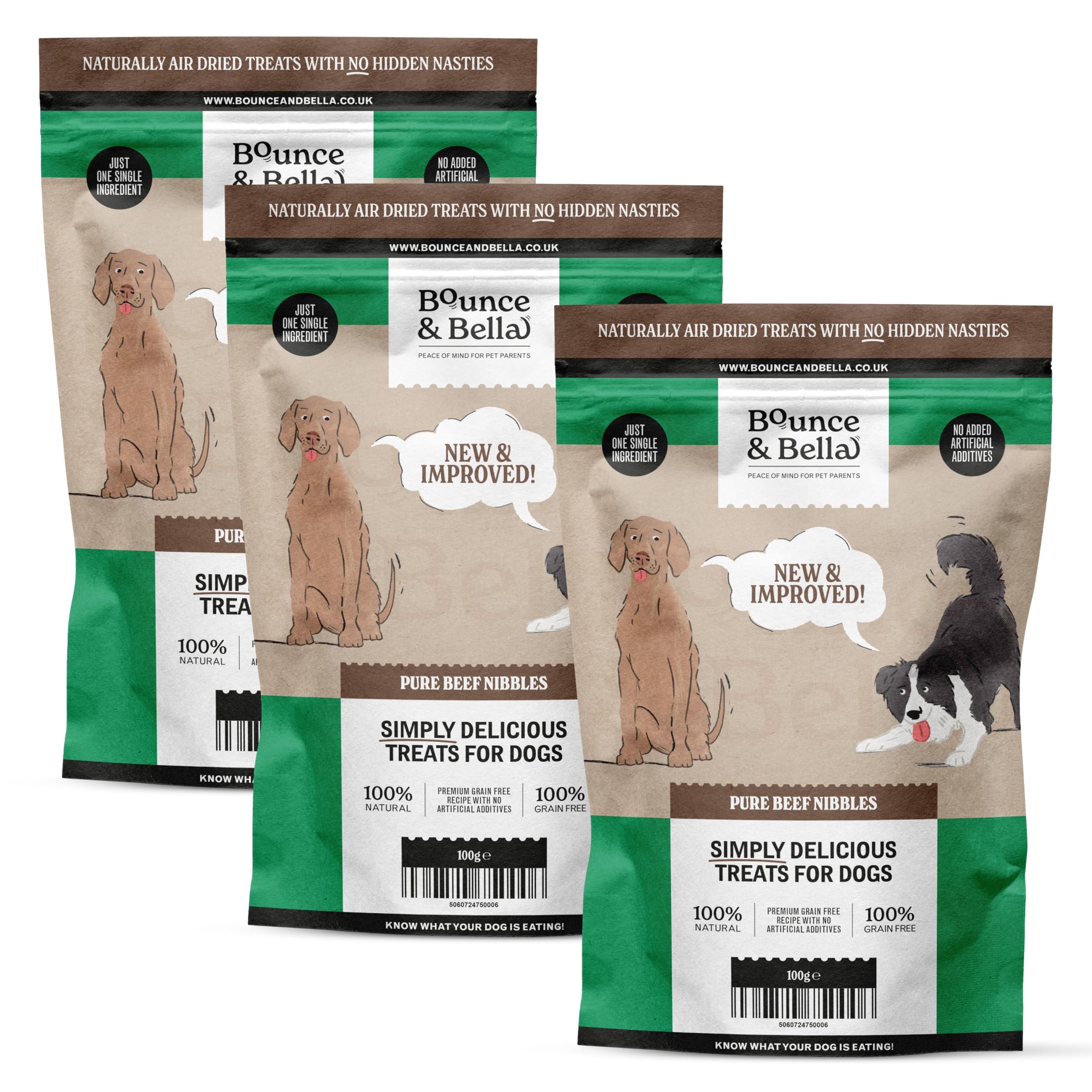 Bounce and Bella Pure Beef Nibbles – 100% Natural, Single-Ingredient Dog Treats – Grain-Free, No Nasties, Perfect for Puppies & Dogs of All Ages (3 Pack)