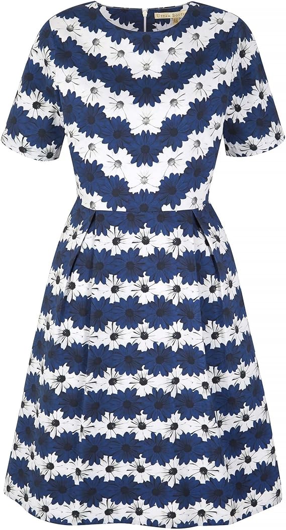Amazon ユータム ブティック Uttam Boutique レディース ストライプ デイジー ワンピース ドレス 14 Uk ネイビー ワンピース チュニック 通販