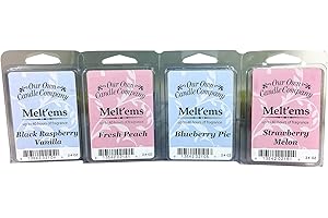Our Own Candle Company Premium Wax Melt, Black Raspberry Vanilla, Blueberry Pie, Fresh Peach, and Strawberry Melon, Fruit Variety Pack, 6 Cubes, 2.4 oz (4 Pack)