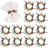 Napkin Rings Set of 12, Rustic Napkin Ring Serviette Holders Handmade Red Berry Table Decorations for Wedding Christmas Thanksgiving New Year Valentine's Banquet Birthday Party