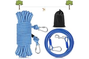 Petbobi Dog Runner for Yard 50 Feet, Dog Tie Out Cable for Camping with 10FT Dog Run Wire Cable, Portable Reflective Dog Lead