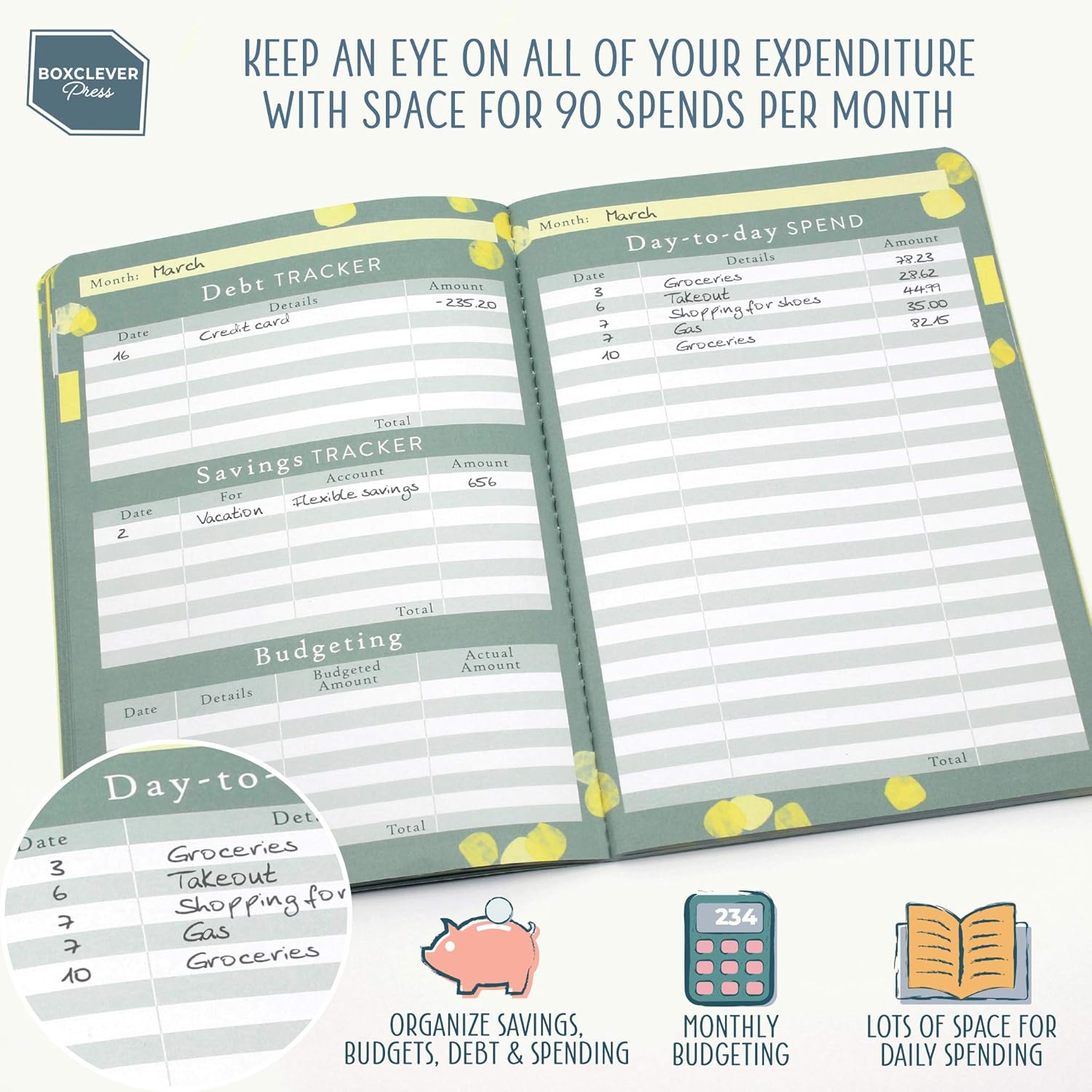 Boxclever Press Budget Planner. Budget, Save & Become Debt Free with this Undated Planner. Lightweight Budget Book & Bill Organizer with Christmas Expenses & Monthly Planner Sections. Size 8.5 x 5.5in : Office Products