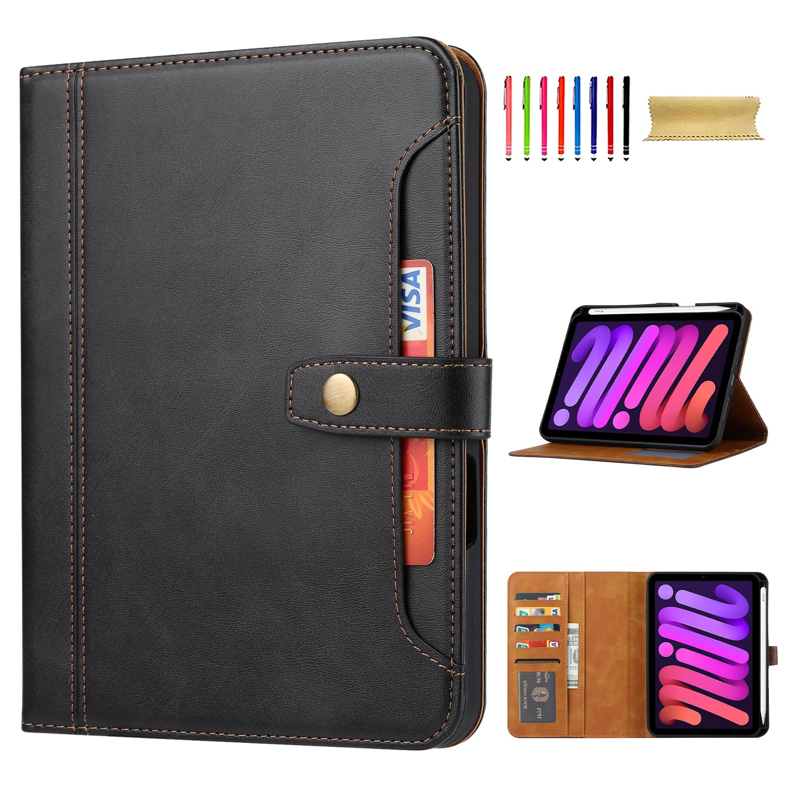 Photo 1 of **USED** Flip Case for Apple iPad mini 7th Gen (A17 Pro)/ iPad mini 6th Gen 8.3", with Pencil Holder Smart Cover Auto Sleep Wake Protective Documents Pocket Stand Snap Closure Case for iPad mini 7 6, Black