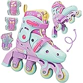 Roller Derby Switch Skates for Beginners, 2 in 1 Adjustable Skates Convert from Learn Mode to Inline Skates for Toddlers, Kids
