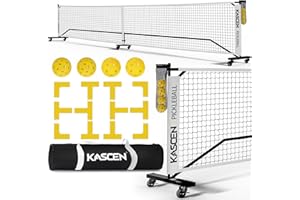 KASCEN Portable Pickleball Net for Driveway - 22 FT Pickleball Net Set Outdoor Regulation Size with Wheels, Pickle Ball Net System with Holder,4 Pickleballs,Markers and Bag